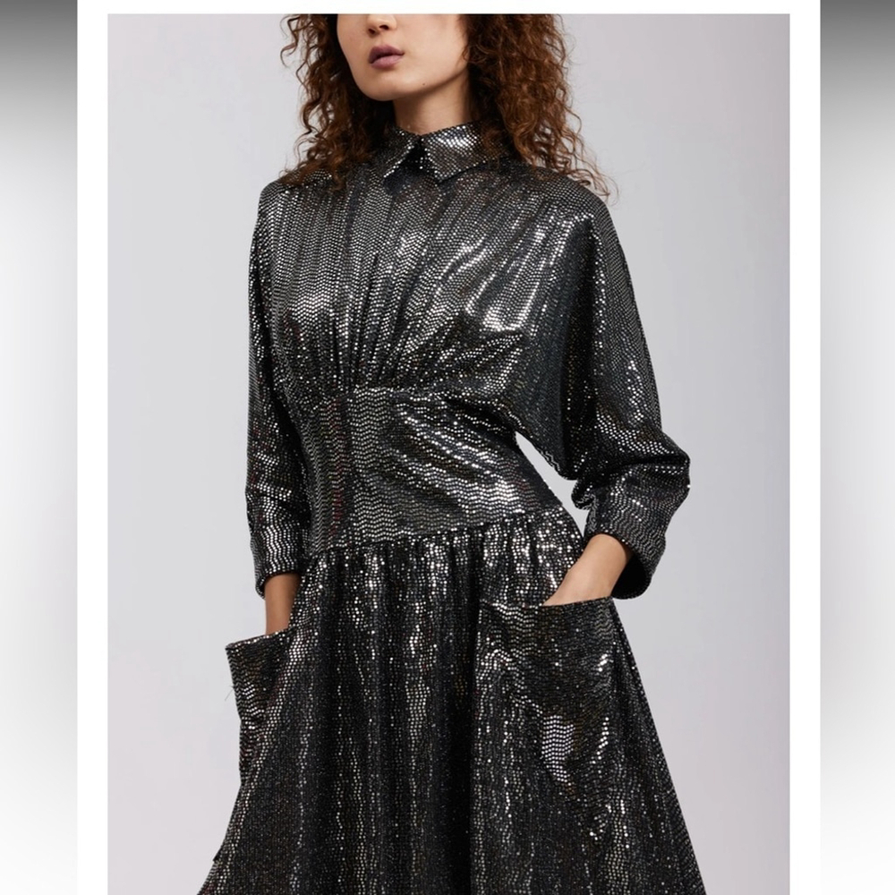 NWT Batsheva Goldie Dress in Silver Sequin Designer Luxury Celeb Style - Picture 7 of 16